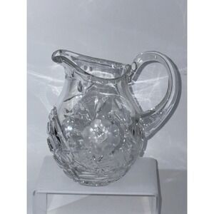 Vintage Cut Crystal Pitcher‎ With Intricate Floral And Star Design 6"